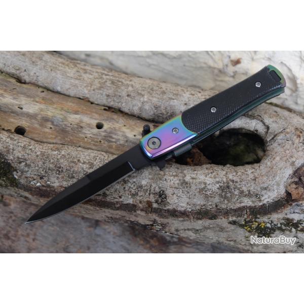 Couteau Semi Automatique Stiletto Lame Spear Point Acier 3Cr13 Manche ABS Spectrum Liner Lock Clip
