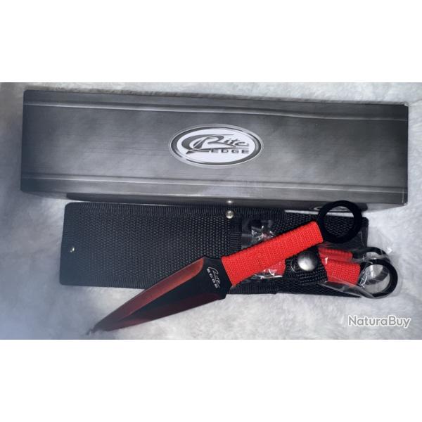 Lot de 3 Couteaux de Lancer de Ninja Kunai Thrower Set Red Acier Inox Etui Nylon