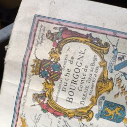 Gravure vintage du 20ème siècle d'une carte du duché de Bourgogne et du County