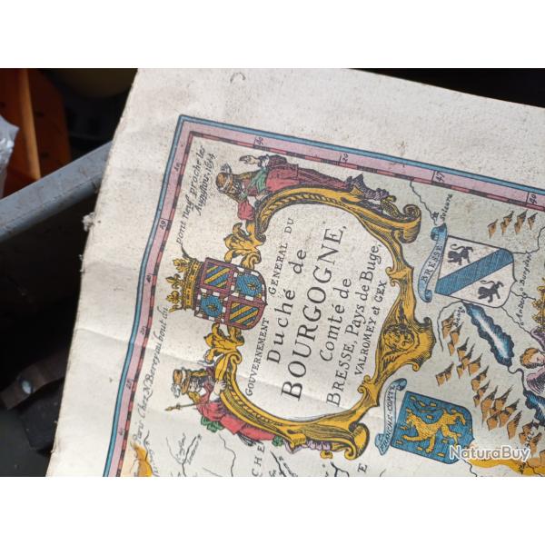 Gravure vintage du 20me sicle d'une carte du duch de Bourgogne et du County