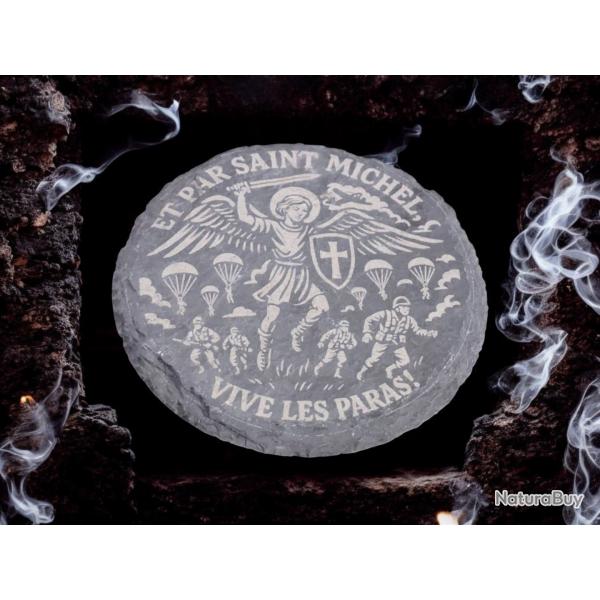 Sous-verre en ardoise 10cm: Et par Saint Michel, vive les paras ! - parachutiste militaire legion