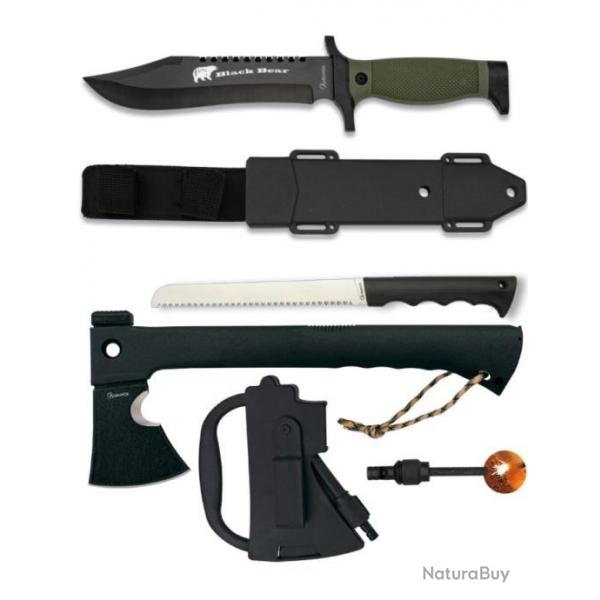 Kit de survie tactique  poignards et hache avec fourreau plus sifflet et un silex