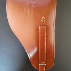 Etui pistolet Holster à rabat cuir marron épais AF (Administration Française ?)
