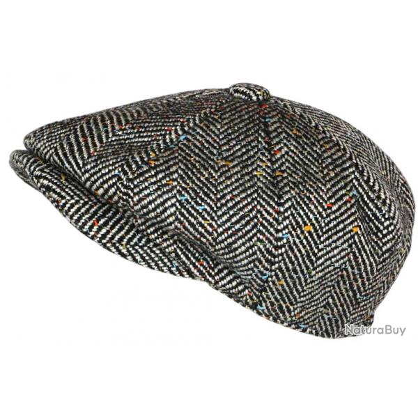 Casquette Gavroche en Laine Noire  Chevrons Style Anglais Vintage Surwal Taille unique Noir