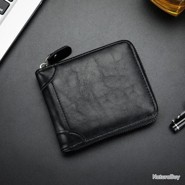 Portefeuille unisexe rétro Vintage en cuir PU Noir - Porte-carte / Porte-monnaie / portefeuilles à p