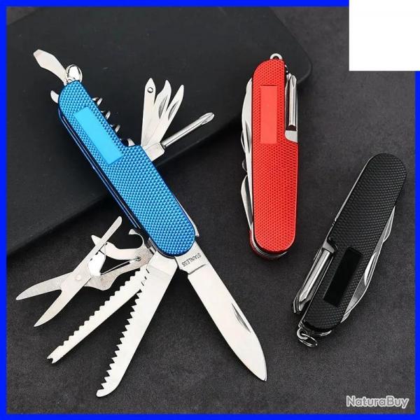 Couteau multifonction rouge polyvalent 11 en 1 en inox  personnaliser