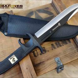 Couteau Bowie USMC Ultimate Mission Knife Noir Lame Acier 3Cr13 Poignée ABS Etui Nylon UC3651