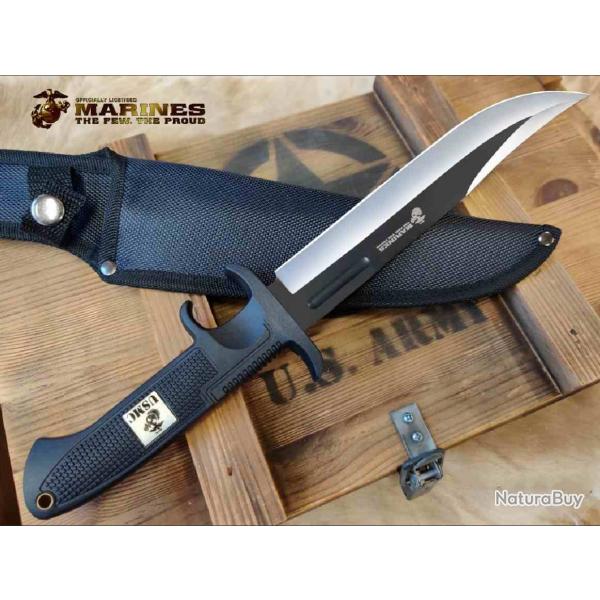Couteau Bowie USMC Ultimate Mission Knife Noir Lame Acier 3Cr13 Poigne ABS Etui Nylon UC3651