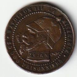 Médaille satirique Napoléon III Cu 25, module de Cinq centimes, type B "Os et Cigarette" 1870