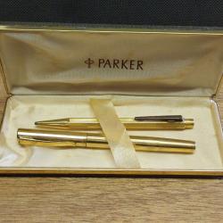 Ancien stylo plume WATERMAN tout plaqu&eacute; OR plume or 18K + &eacute;crin Parker + cadeau