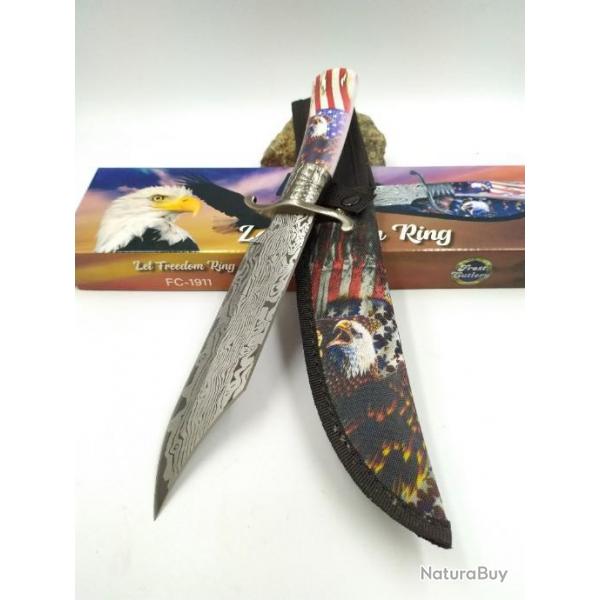 Couteau Bowie patriotique Aigle Lame Style Damas