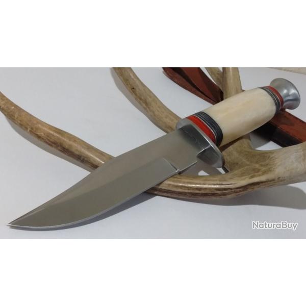 Couteau Skinner Rite Edge Silver Stream Hunter Lame Acier Inoxydable Manche Os/Bois Etui CUir