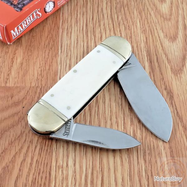 Couteau Bouledogue Marbles Sunfish White Smooth Bone 2 Lames Acier Inox Manche Os