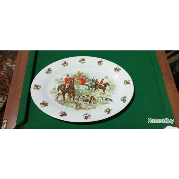Trs grand plat de service  dcor de chasse sign