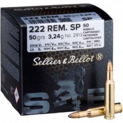 Munitions Sellier & Bellot Calibre 222 REM SP 50 grains par 100