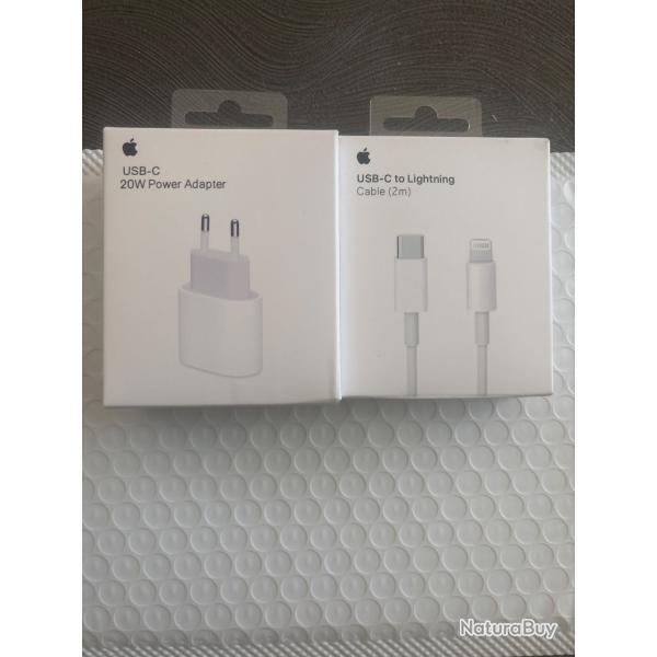 Chargeur Rapide 20W usb-c plus cble usb-c to Lightning pour iPhone neufs scell