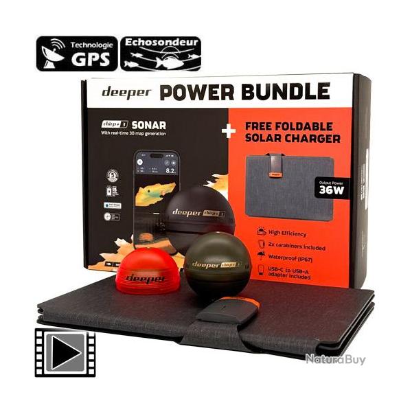 Sondeur GPS Deeper CHIRP+ 3D + Panneau Solaire 36W