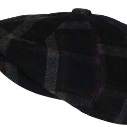 Casquette Gavroche Grise en Laine Carreaux Violets Style Anglais Vintage Surwal Taille unique Gris
