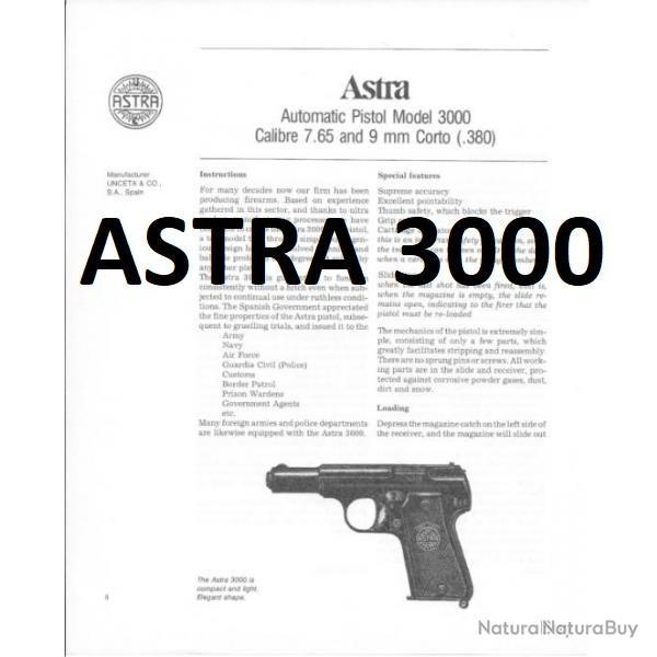 notice pistolet ASTRA 3000 (envoi par mail) 7.65 et 9 court 380 - VENDU PAR JEPERCUTE (m2563)
