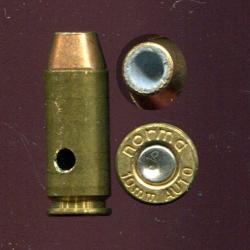 10 mm AUTO - balle cuivre tronconique pointe creuse - marquage : norma 10mm AUTO