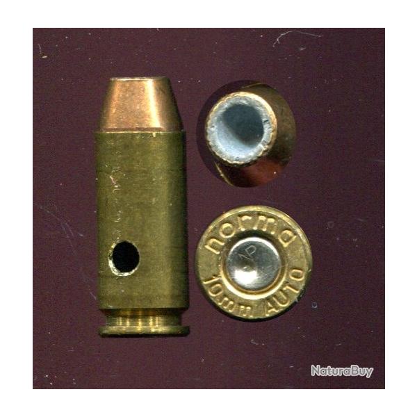 10 mm AUTO - balle cuivre tronconique pointe creuse - marquage : norma 10mm AUTO