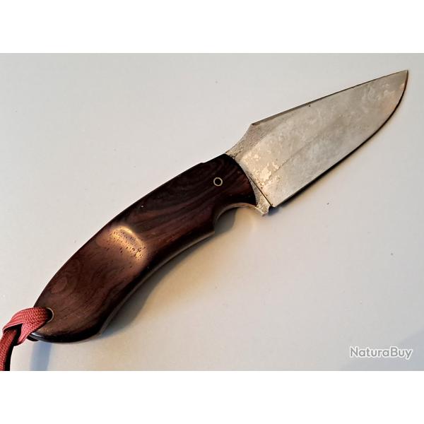 Magnifique petit couteau fixe artisanal par Guillaume GAUTUN (Yoyom), superbe bois, bel tui