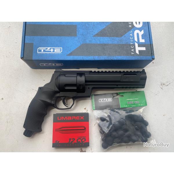 Revolver de défense du domicile Umarex TR 68 T4E neuf + billes RBI + 5 CO2 neuf