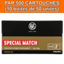 OFFRE SPECIALE - BOITE DE 500 CARTOUCHES RWS SPECIAL MATCH CAL.22LR 40GR