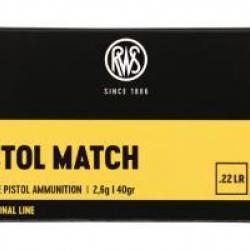 BOITE DE 500 CARTOUCHES RWS PISTOL MATCH CAL.22LR 40GR