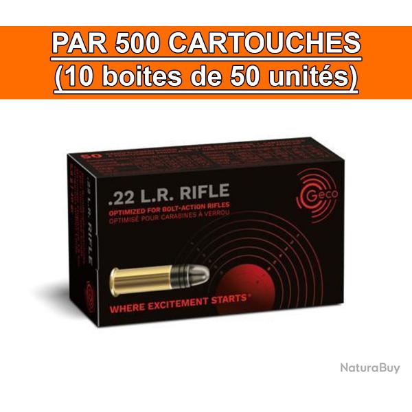 OFFRE SPECIALE - BOITE DE 500 CARTOUCHES RWS GECO RIFLE CAL.22LR 40GR
