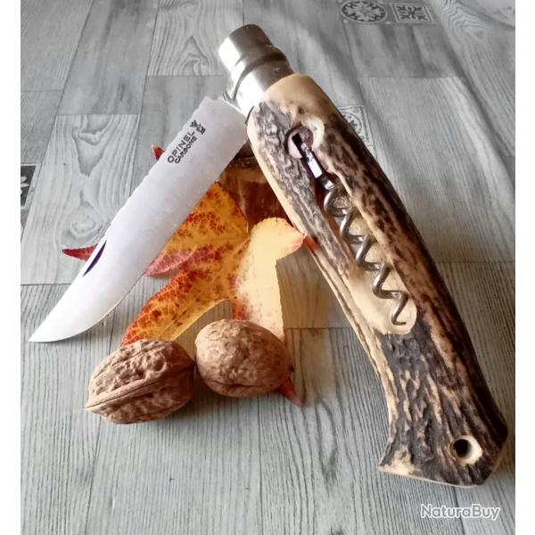 Couteau de poche Opinel 12 bois de cerf et tire bouchon