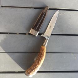 Couteau poignard allemand dit "de botte" WW1 avec poignée corne et étui cuir