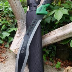 Couteau Kukkri Bowie Machette Mad Max Lame Tanto Acier 3Cr13 Manche ABS Green Black Etui Nylon 001