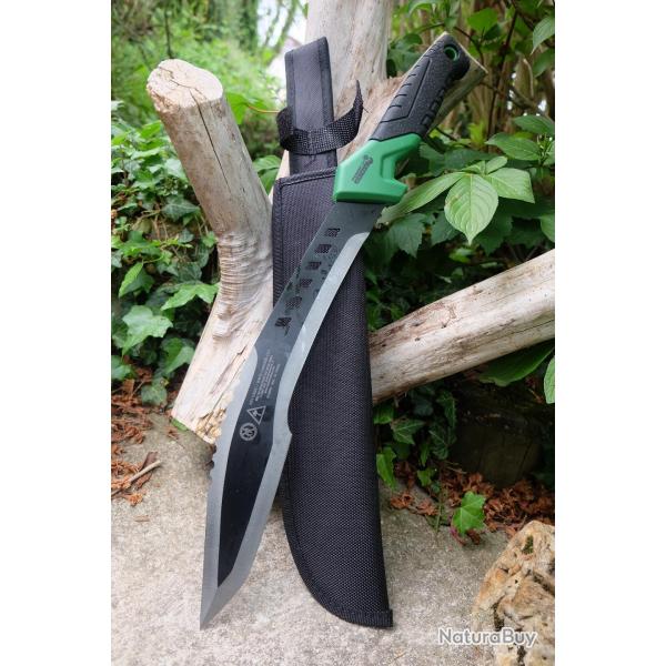 Couteau Kukkri Bowie Machette Mad Max Lame Tanto Acier 3Cr13 Manche ABS Green Black Etui Nylon 001