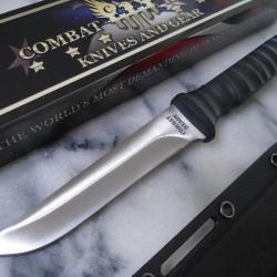 Couteau De Cou Combat Ready Lame Drop Point Acier Inox Manche ABS Noir Etui Plastique Chaine