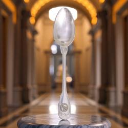 Petite cuillere Christofle en metal argente 14cm: sceau des chevaliers templiers - blason templar