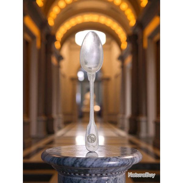 Petite cuillere Christofle en metal argente 14cm: sceau des chevaliers templiers - blason templar