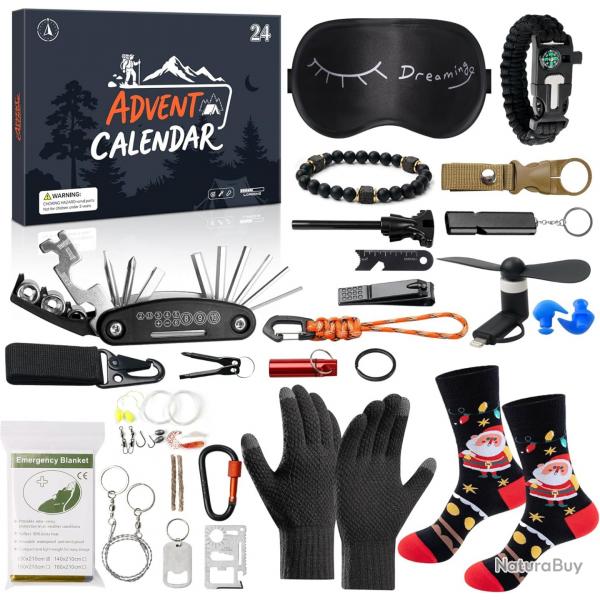 Calendrier de l'avent Chasse Pêche Scout Aventure calendrier de Noël 24 pièces outils
