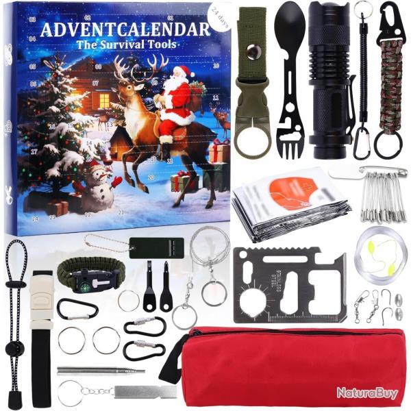 Calendrier de l'avent Chasse Pêche Scout Aventure calendrier de Noël 24 pièces outils 2025