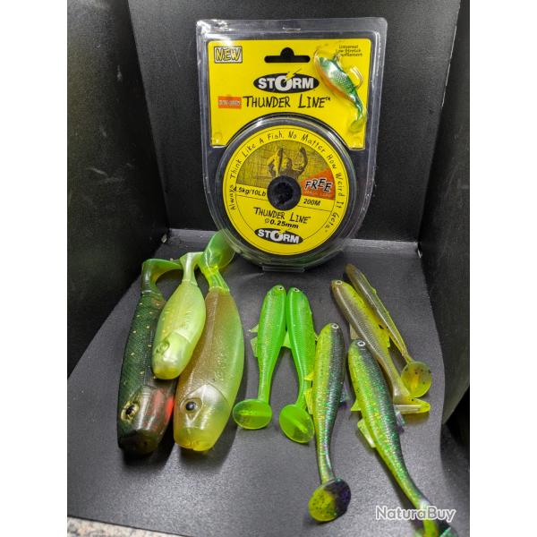 Lot 309 / THUNDER LINE STORM /Souple Gunki G'Bump Classic (2 =17 cm /1= 13 cm/ ...FISH AND FISHING.