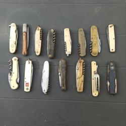 Lot indissociable de 15 couteaux pliants divers : Pradel, Girodias