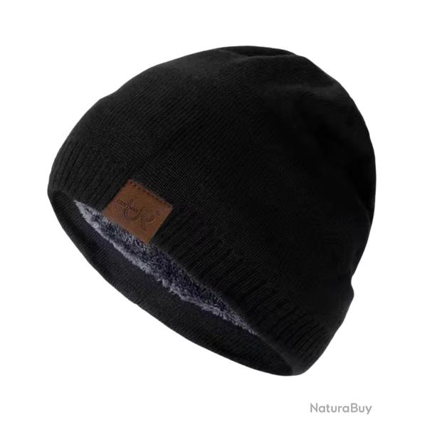 Bonnet hiver doubl chaud unisexe - tricot pais doublure fourrure extrieur Noir