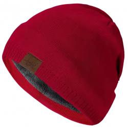 Bonnet hiver doublé chaud unisexe - tricot épais doublure fourrure extérieur Rouge