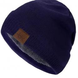 Bonnet hiver doublé chaud unisexe - tricot épais doublure fourrure extérieur Bleu