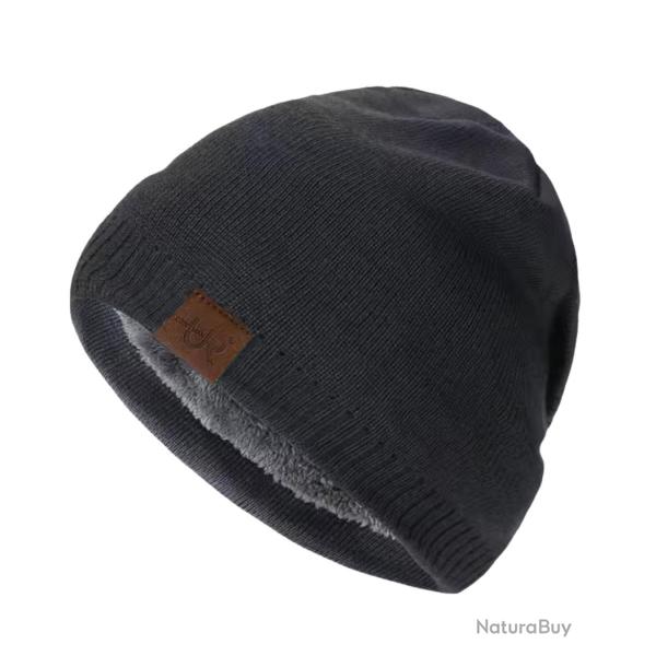 Bonnet hiver doubl chaud unisexe - tricot pais doublure fourrure extrieur Gris