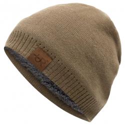 Bonnet hiver doublé chaud unisexe - tricot épais doublure fourrure extérieur Beige