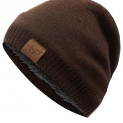 Bonnet hiver doublé chaud unisexe - tricot épais doublure fourrure extérieur Marron