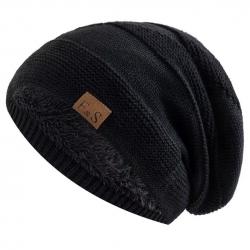 Bonnet hiver chaud doublé polaire homme | tricoté extérieur - décontracté Taille Unique Noir