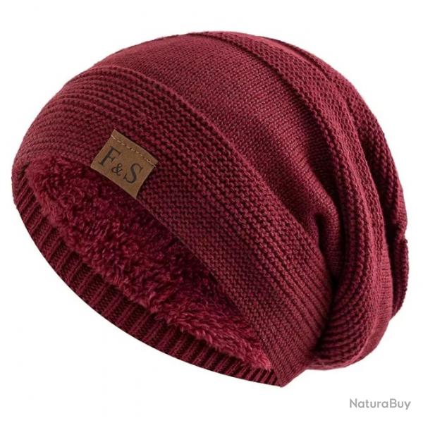 Bonnet hiver chaud doubl polaire homme | tricot extrieur - dcontract Taille Unique Rouge