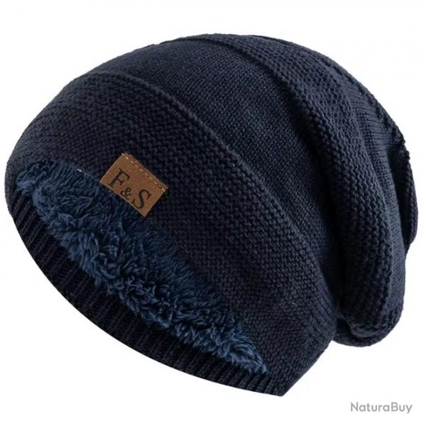 Bonnet hiver chaud doubl polaire homme | tricot extrieur - dcontract Taille Unique Bleu